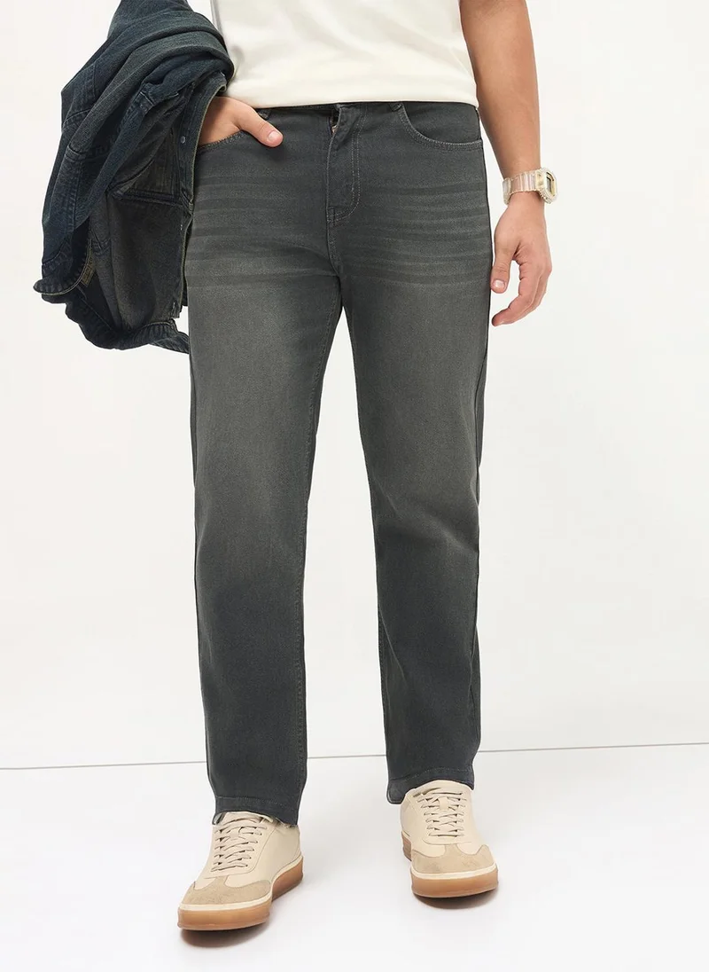 Urbano Fashion  Urbano Fashion Men's Dark Grey Regular Fit Heavy Washed Denim Jeans Stretchable for Men | Best Price UAE